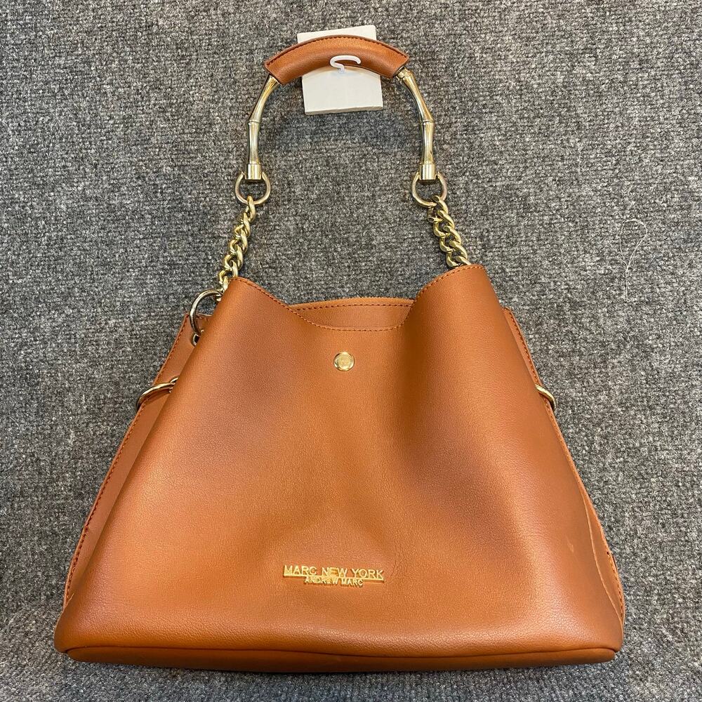 Marc New York Brown Leather Handbag Gold Tone Chain Top Handles